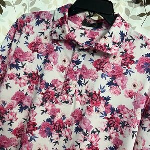 NEW G/Fore G4 Golf Shirt Polo Sleeve Logo Floral Print XL Pink STRETCH